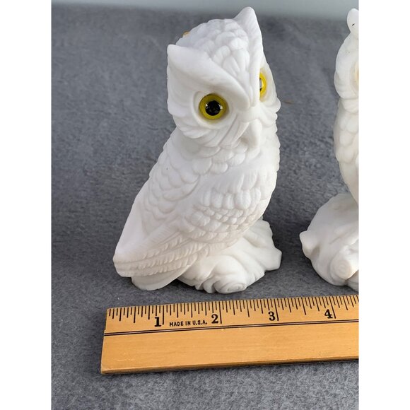 Vintage Italian Alabaster Owl Figurines with Yellow Eyes 1980s - Picture 14 of 16